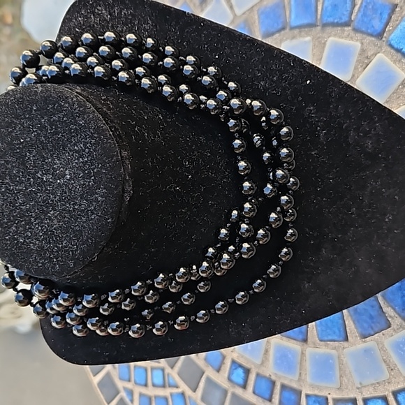 Long Black Glass Beaded Necklace - Picture 3 of 3